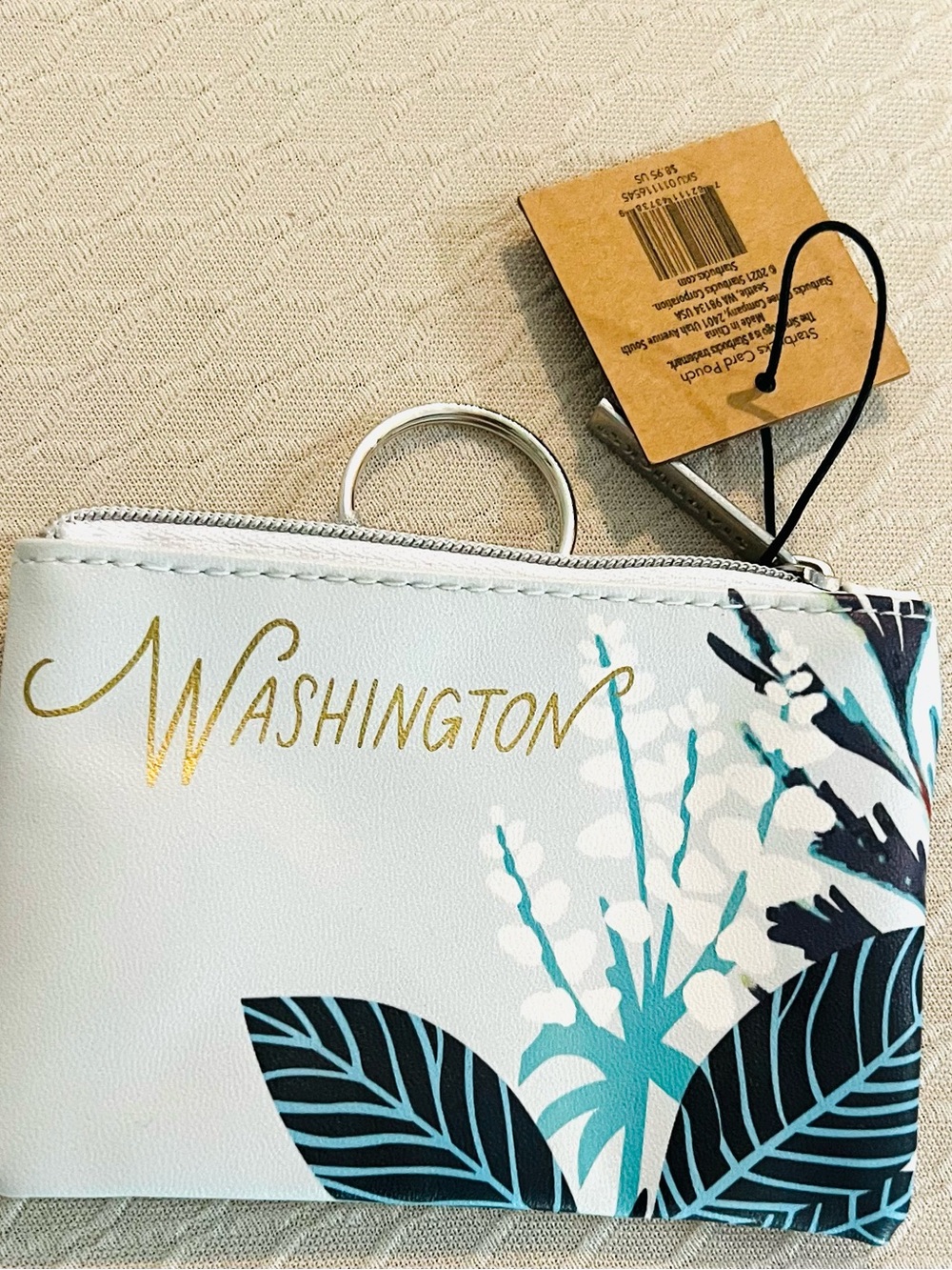 Starbucks Washington Small Zip Pouch/Coin/Key - White & Teal